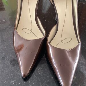 Brown Stiletto Heels with Pointed Toe and Patent Finish